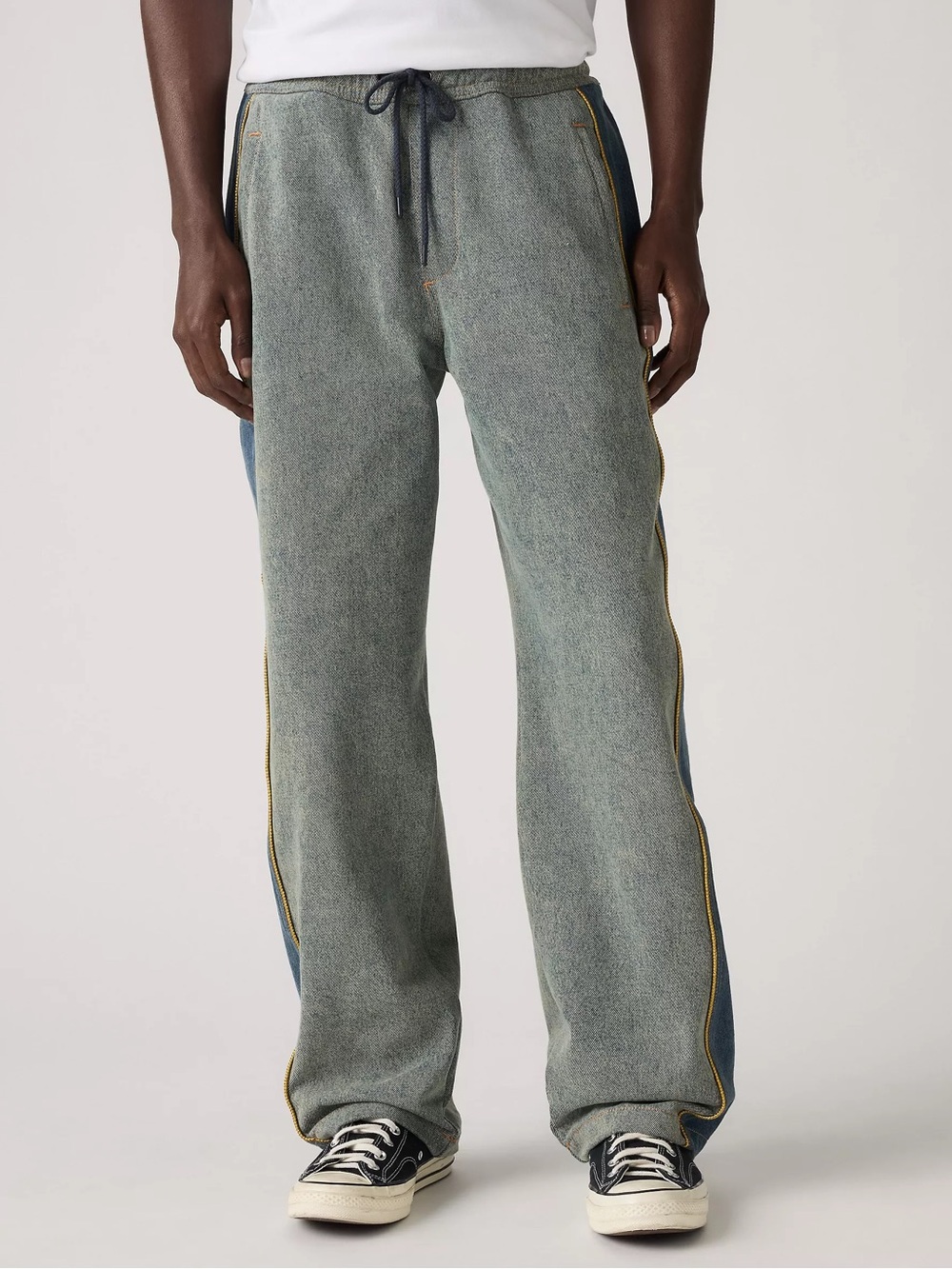 Men's Grey Wide-Leg Sweatpants with Blue Side Panel - Picture 3 of 12